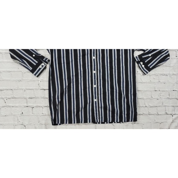 Sean John Black White Striped Button Up Collared Thick Shirt MENS SIZE LARGE - Picture 2 of 6